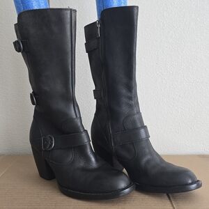 BORN Maleri Boots Leather Side Zip Black Woman's 7.5M